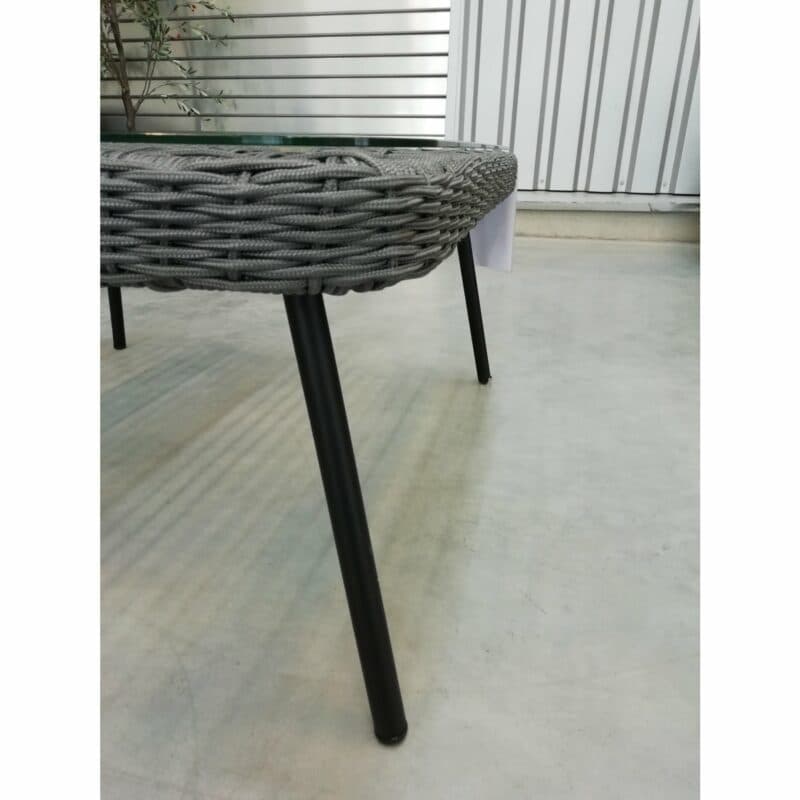 Home Islands Loungetisch "Mekong", Gestell Alu schwarz matt, Bespannung Rope hellgrau, Tischplatte Glas, 85x85 cm
