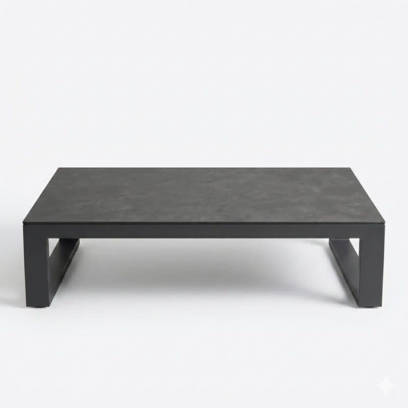 Jati&Kebon Loungetisch "Virginia", Gestell Aluminium eisengrau, Tischplatte HPL Nero granite, 120x75 cm