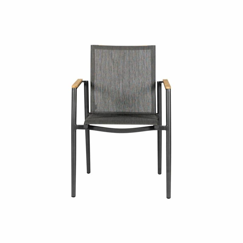 Jati&Kebon Stapelstuhl "Arosa", Gestell Aluminium eisengrau matt, Bespannung Textilgewebe Batyline dark grey, Armlehnen Teakholz