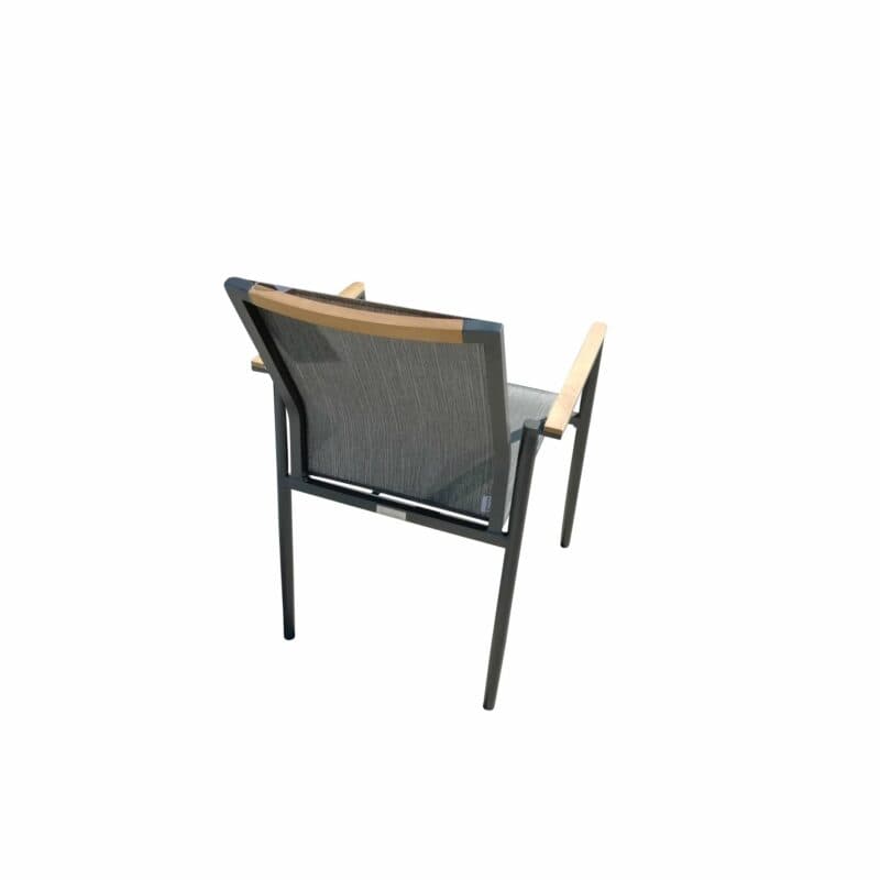 Jati&Kebon Stapelstuhl "Arosa", Gestell Aluminium eisengrau matt, Bespannung Textilgewebe Batyline dark grey, Armlehnen Teakholz