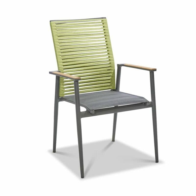Musterring Freilicht "Amsterdam" Gartenstuhl, Gestell Aluminium anthrazit, Sitz Textil gepolstert schwarz, Rücken Kordelbespannung grün