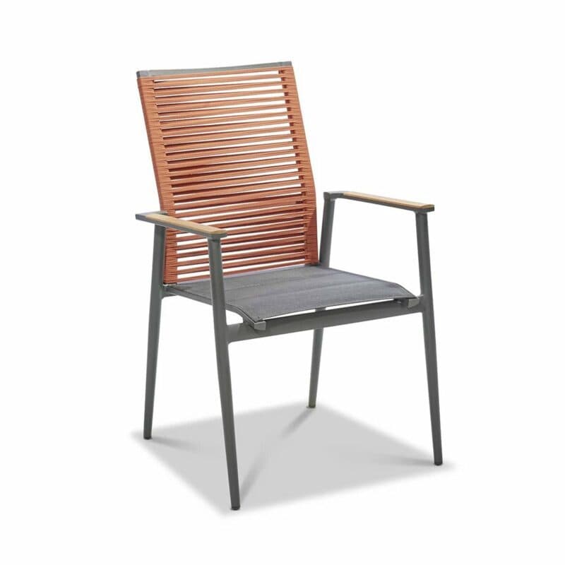 Musterring Freilicht "Amsterdam" Gartenstuhl, Gestell Aluminium anthrazit, Sitz Textil gepolstert schwarz, Rücken Kordelbespannung rot