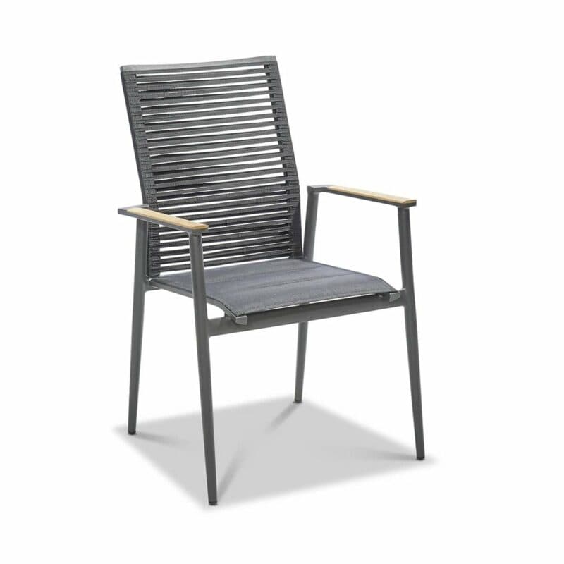 Musterring Freilicht "Amsterdam" Gartenstuhl, Gestell Aluminium anthrazit, Sitz Textil gepolstert schwarz, Rücken Kordelbespannung schwarz