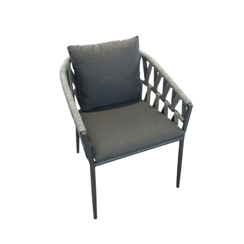 Jati&Kebon Dining-Sessel "Fortuna", Aluminium eisengrau, Rope cross weaving grau meliert, Kissen Natte sooty