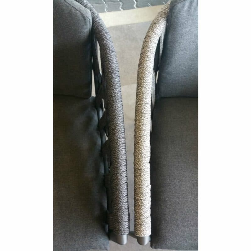 Jati&Kebon Dining-Sessel "Fortuna", Rope cross weaving: links schwarz, rechts grau meliert, Kissen Natte sooty