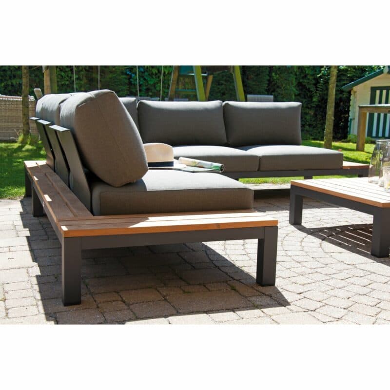 SonnenPartner Loungemodule, 2-Sitzer Eckmodul rechts und links, Eckmodul und Loungetisch "Equila", Gestell Aluminium anthrazit und Teakholz