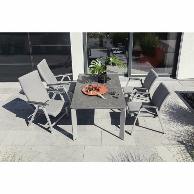 Kettler Gartenmöbel-Set mit Stapesessel und Multipositionssessel "Forma" sowie Tisch "Diamond", Aluminium silber, Tischplatte HPL anthrazit