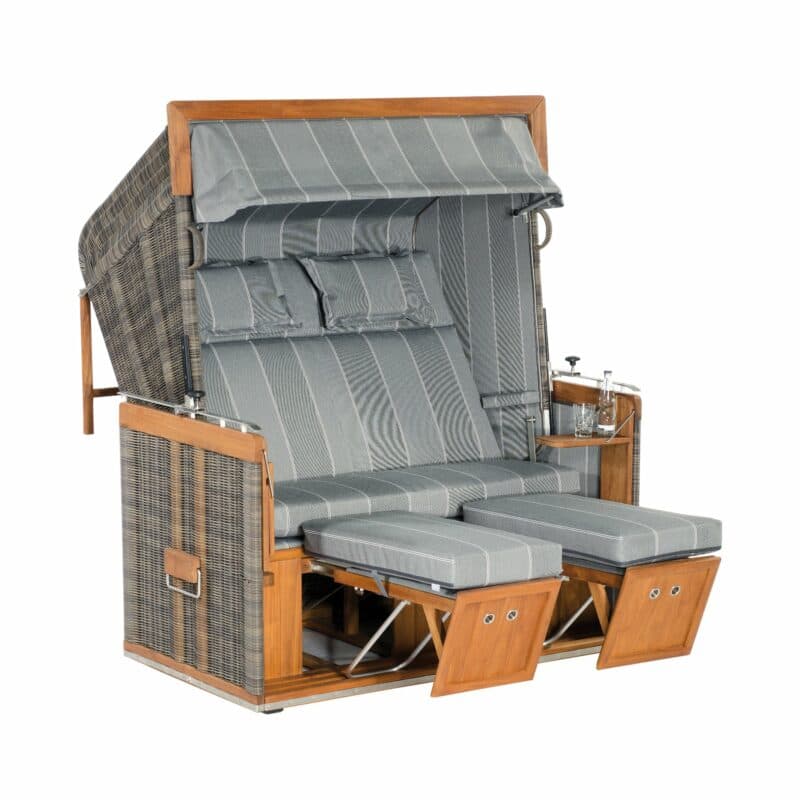 Sonnenpartner Strandkorb "Präsident Teak", XL-2-Sitzer, Kunststoff-Rundgeflecht Cappuccinooptik, Stoff Nr. 198