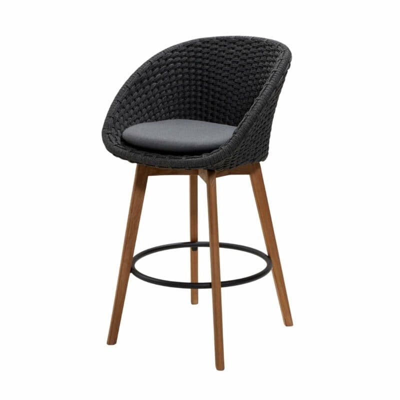 Cane-line Barhocker "Peacock", Gestell Teakholz, Soft Rope dunkelgrau inkl. Kissen grau