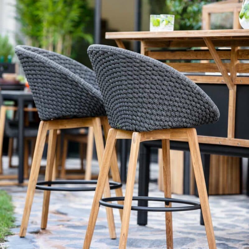 Cane-line Barhocker "Peacock", Gestell Teakholz, Soft Rope dunkelgrau