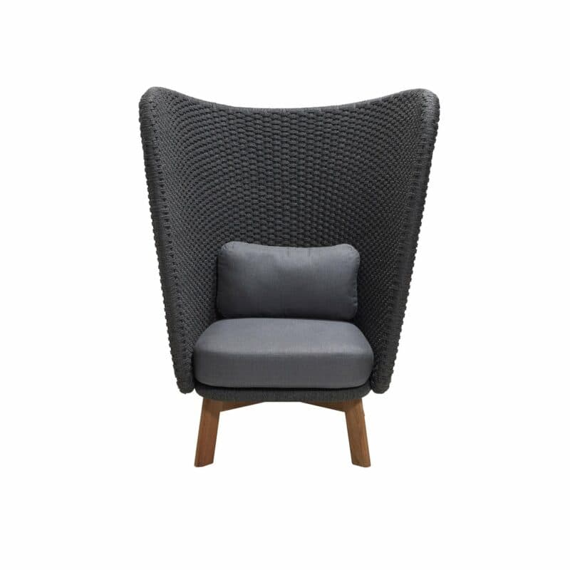 Cane-line Loungesessel "Peacock Wing", Gestell Teakholz, Soft Rope dunkelgrau inkl. Kissen grau