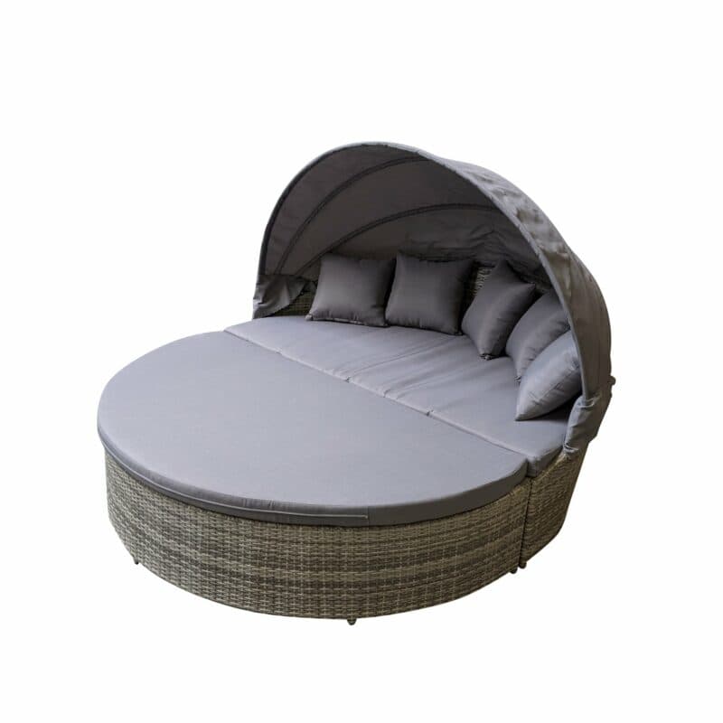 Home Islands "Taipeh" XL-Sonneninsel, Gestell Aluminium, Geflecht bicolor, Bezüge hellgrau