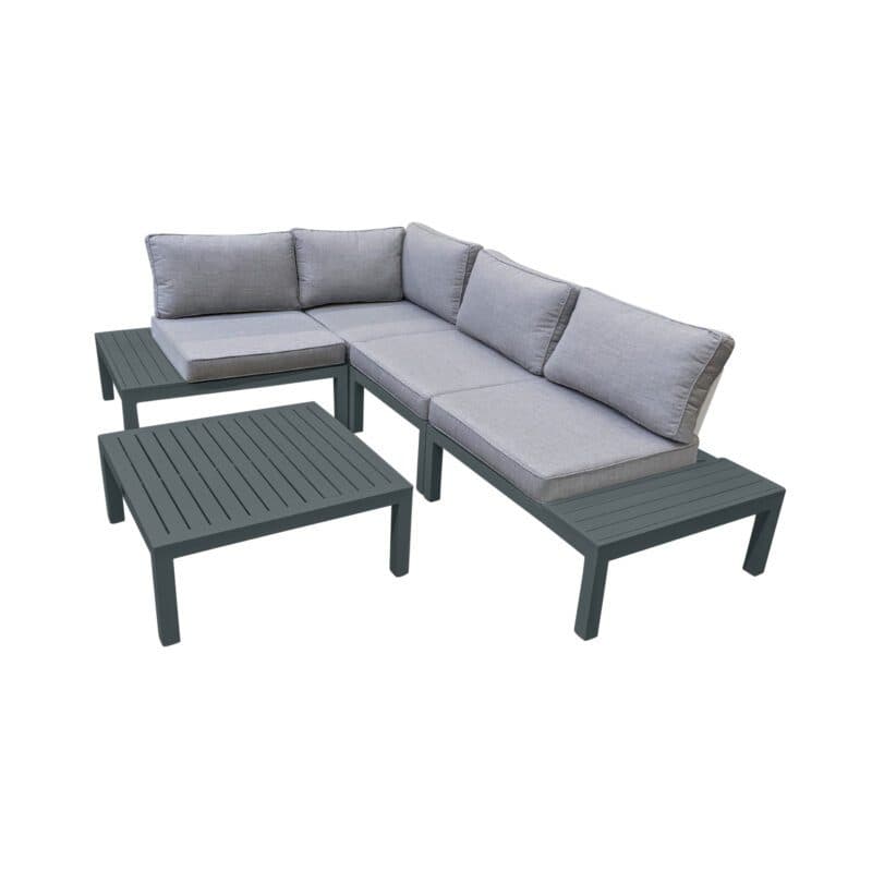 Home Islands "Laos modular" Loungeserie, Gestell Aluminium anthrazit, Polster hellgrau, Ablagen Aluminium