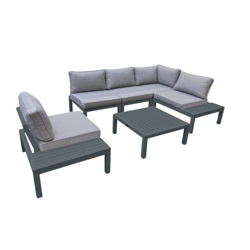 Home Islands "Laos modular" Loungeserie, Gestell Aluminium anthrazit, Polster hellgrau, Ablagen Aluminium
