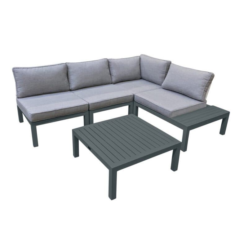 Home Islands "Laos modular" Loungeserie, Gestell Aluminium anthrazit, Polster hellgrau, Ablagen Aluminium