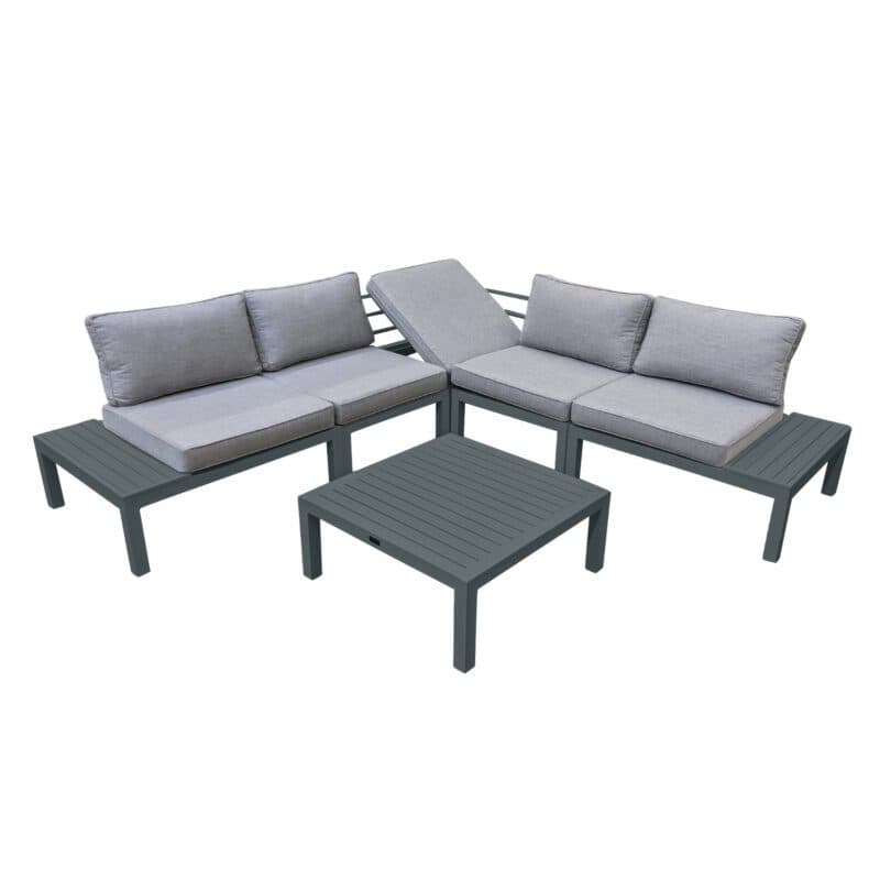 Home Islands "Laos modular" Loungeset, Gestell Aluminium anthrazit, Polster hellgrau, Ablagen Aluminium