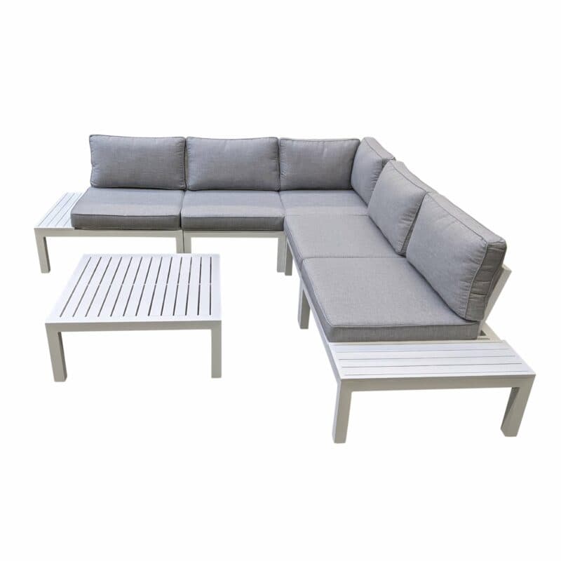 Home Islands "Laos modular" Loungeset, Gestell Aluminium weiß, Polster hellgrau, Ablagen Aluminium