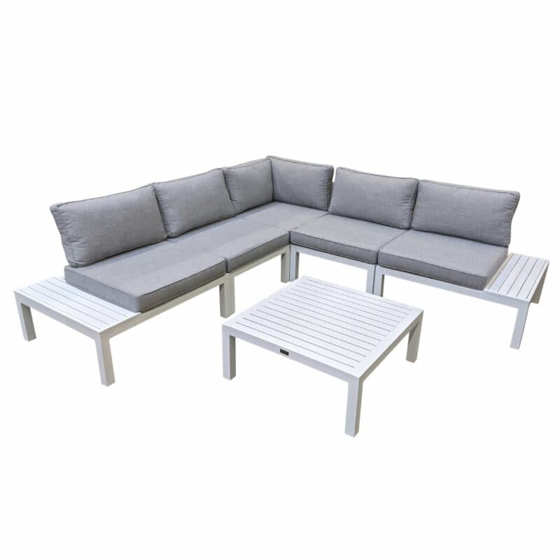 Home Islands "Laos modular" Loungeset, Gestell Aluminium weiß, Polster hellgrau, Ablagen Aluminium