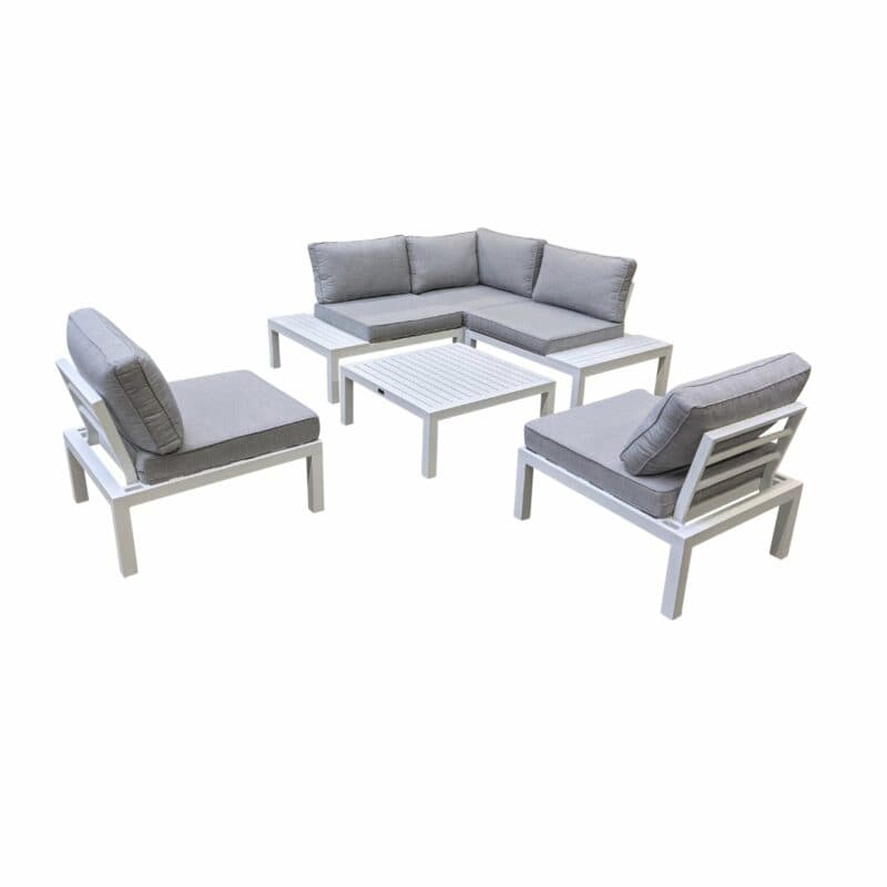 Home Islands "Laos modular" Loungeset, Gestell Aluminium weiß, Polster hellgrau, Ablagen Aluminium