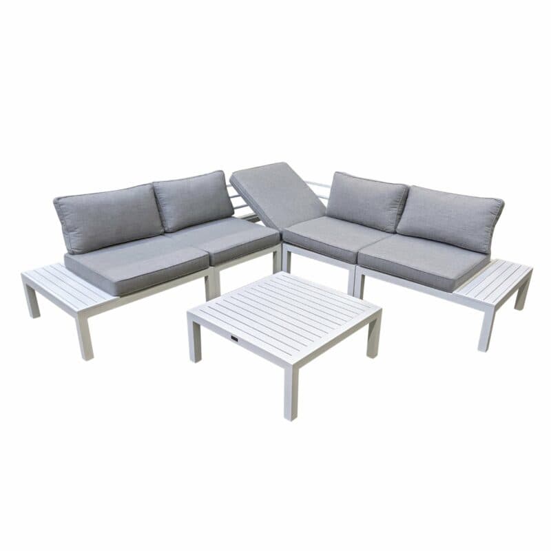 Home Islands "Laos modular" Loungeset, Gestell Aluminium weiß, Polster hellgrau, Ablagen Aluminium
