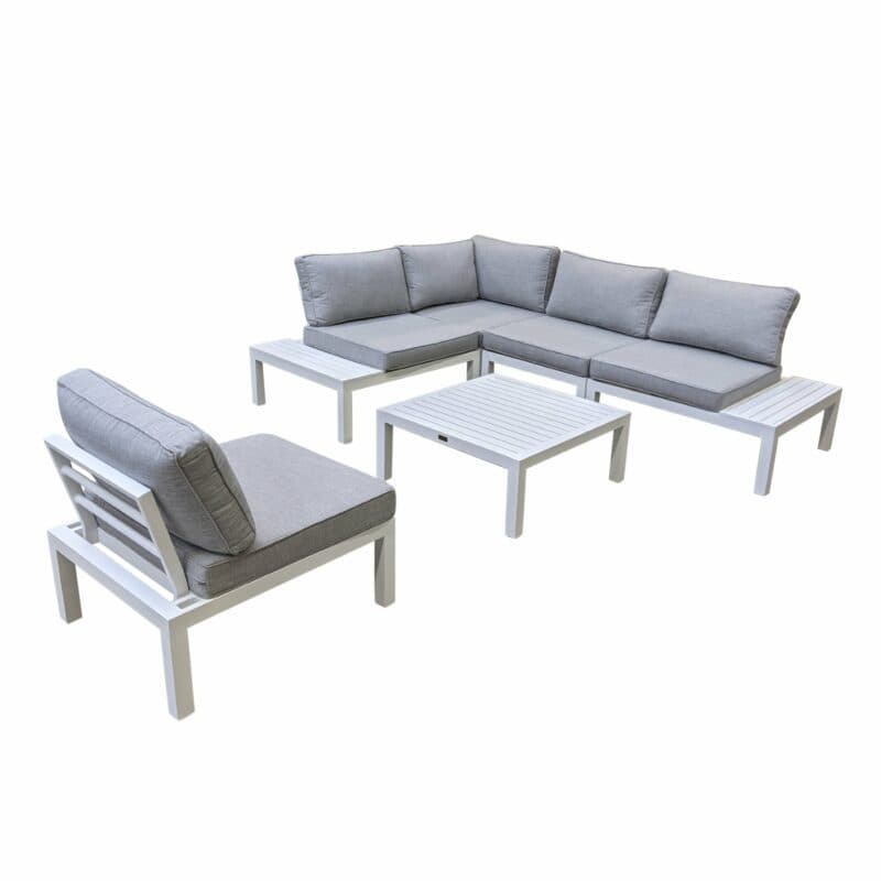Home Islands "Laos modular" Loungeset, Gestell Aluminium weiß, Polster hellgrau, Ablagen Aluminium