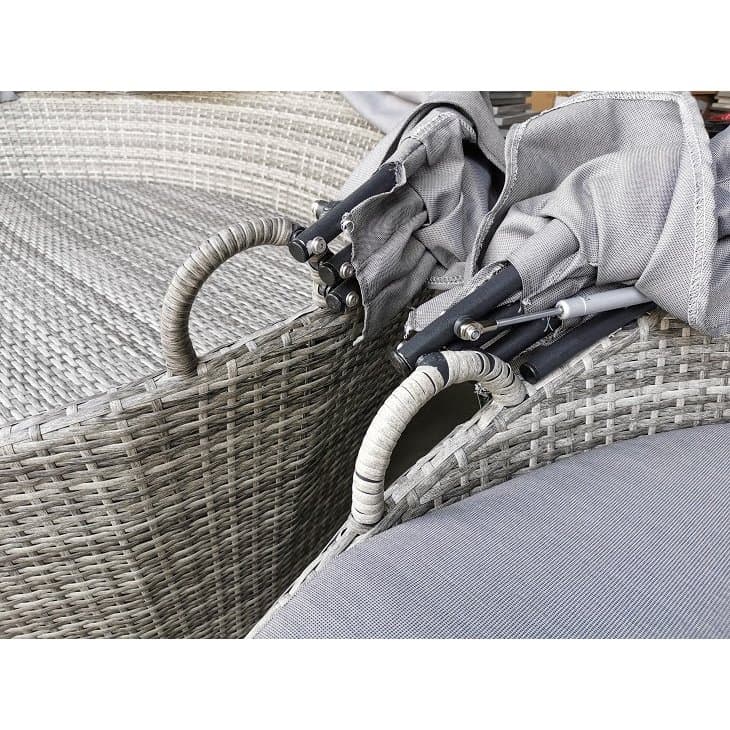 Home Islands "Taipeh" XL-Sonneninsel, Gestell Aluminium, Geflecht bicolor, Bezüge hellgrau