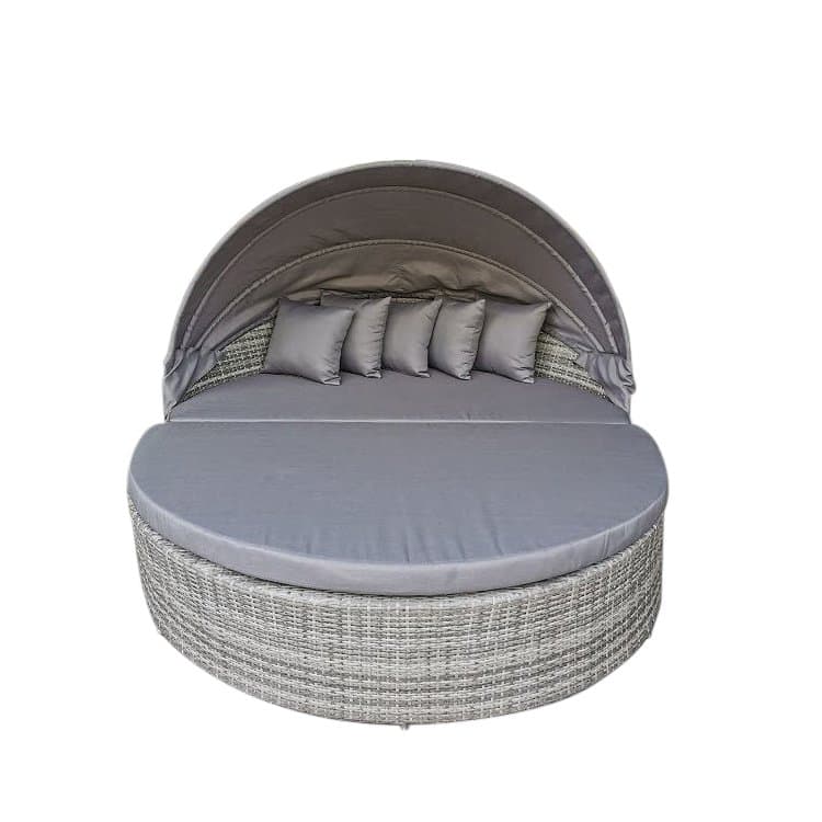 Home Islands "Taipeh" XL-Sonneninsel, Gestell Aluminium, Geflecht bicolor, Bezüge hellgrau