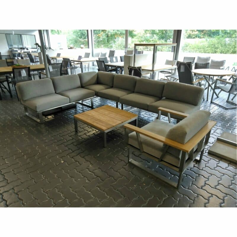 Zebra Loungeset "Belvedere" mit Diamond Garden Loungetisch "Gomera", Edelstahl mit Teakholz, Polster Olefin grau