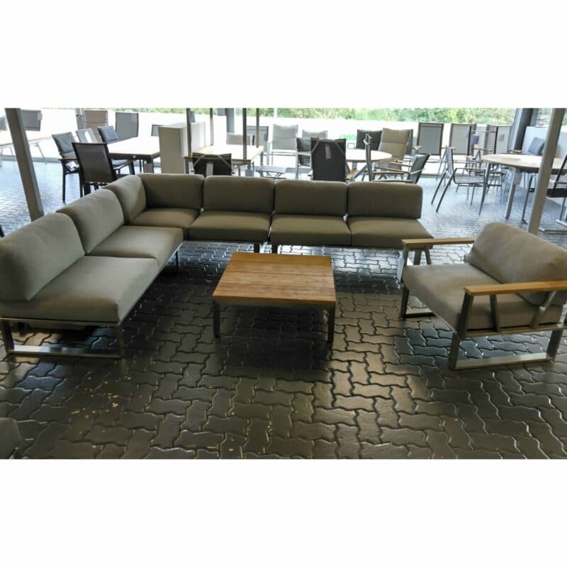 Zebra Loungeset "Belvedere" mit Diamond Garden Loungetisch "Gomera", Edelstahl mit Teakholz, Polster Olefin grau