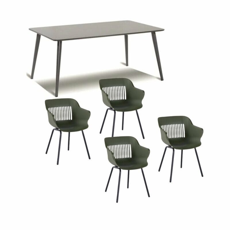 Hartman Gartenmöbel-Set mit Stuhl "Jill", Farbe moosgrün, und Gartentisch 170x100 cm "Sophie Studio", Alu xerix, Tischplatte HPL anthrazit