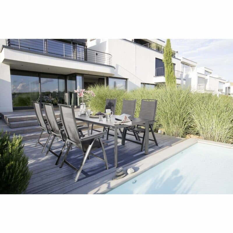 Kettler "Forma II" Mulitpositionssesel/Klappsessel anthrazit/graphit mit "Edge" Gartentisch Alu anthrazit, Platte Kettalux, 220x95 cm