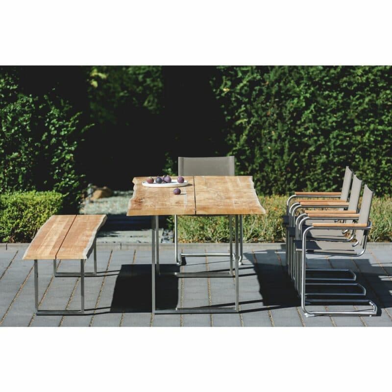Niehoff Gartentisch und -bank "Solid" mit Freischwinger "Nathalie", Gestell Edelstahl