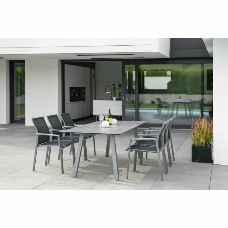 Stern Gartenmöbel-Set mit Gartenstuhl "Kari" und Tisch "Interno", Vierkantrohr, 220x100cm, Tischplatte HPL