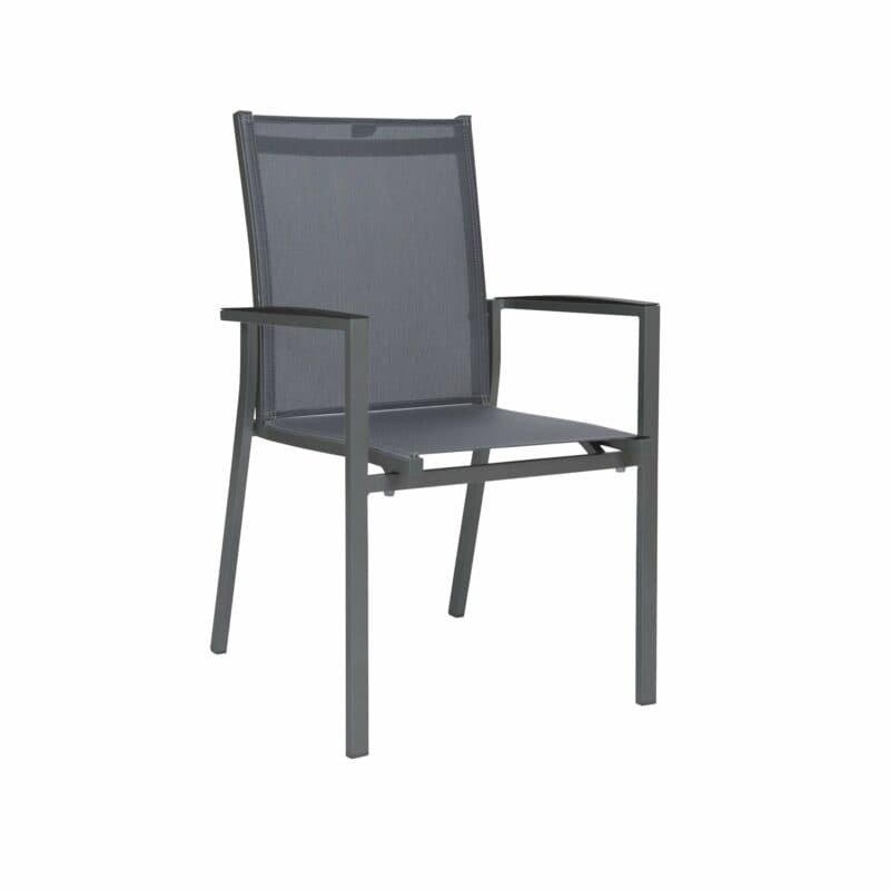 Stapelsessel "New Levanto" von Stern, Gestell Aluminium anthrazit, Textilgewebe karbon, Armlehnen anthrazit