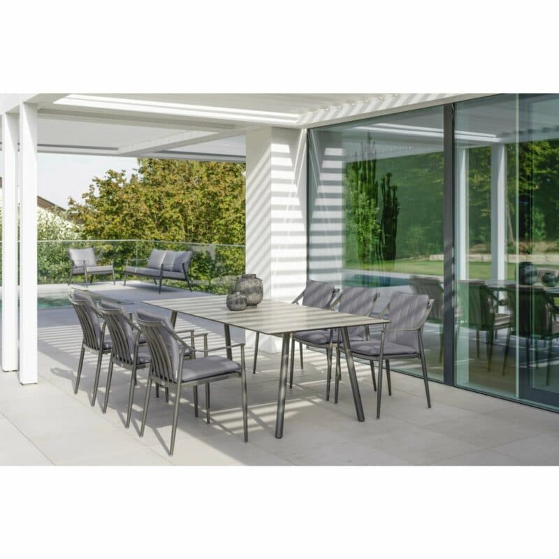 Stern Gartenmöbel-Set mit Gartenstuhl "Vanda" und Gartentisch "Interno", Rundrohr, 220x100cm, Tischplatte HPL