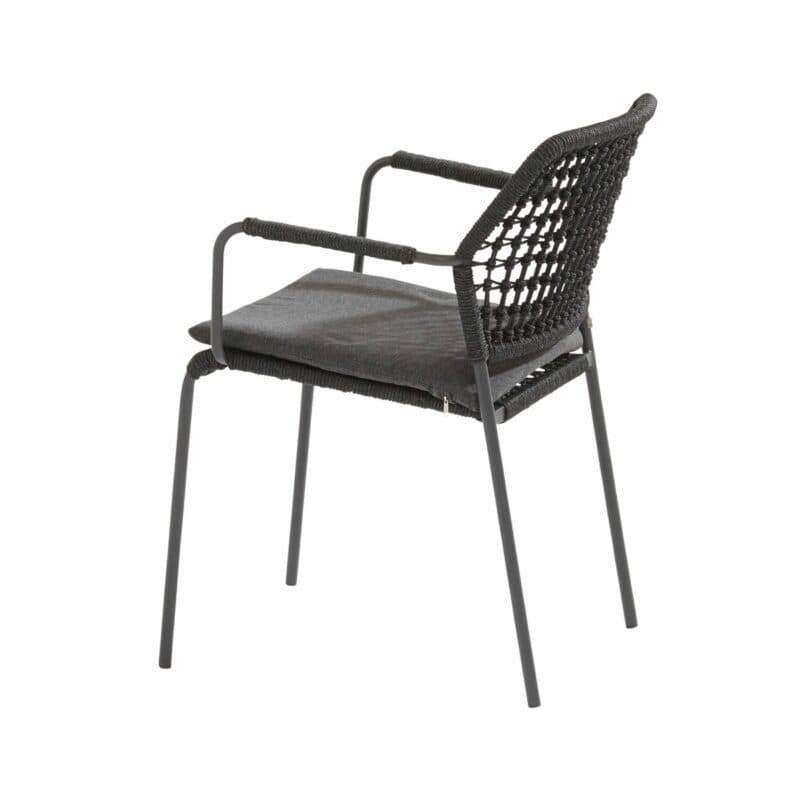 4Seasons Outdoor "Barista" Diningsessel, Edelstahl anthrazit, Rope anthrazit, Sitzkissen grau