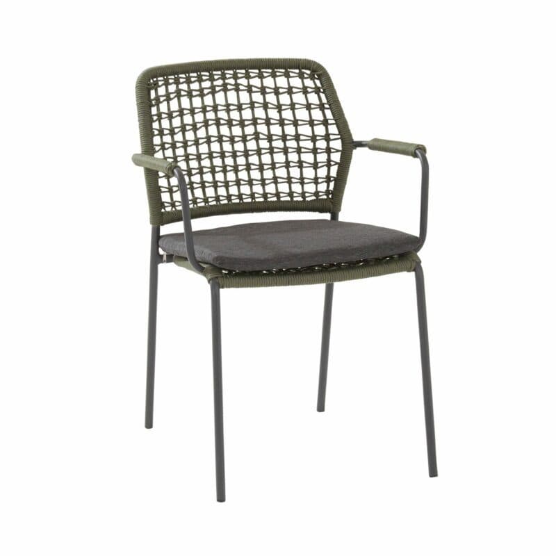 4Seasons Outdoor "Barista" Diningsessel, Gestell Edelstahl anthrazit, Rope grün, Sitzkissen grau