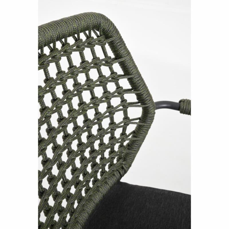 4Seasons Outdoor "Barista" Diningsessel, Gestell Edelstahl anthrazit, Rope grün, Sitzkissen grau, Detail Rope