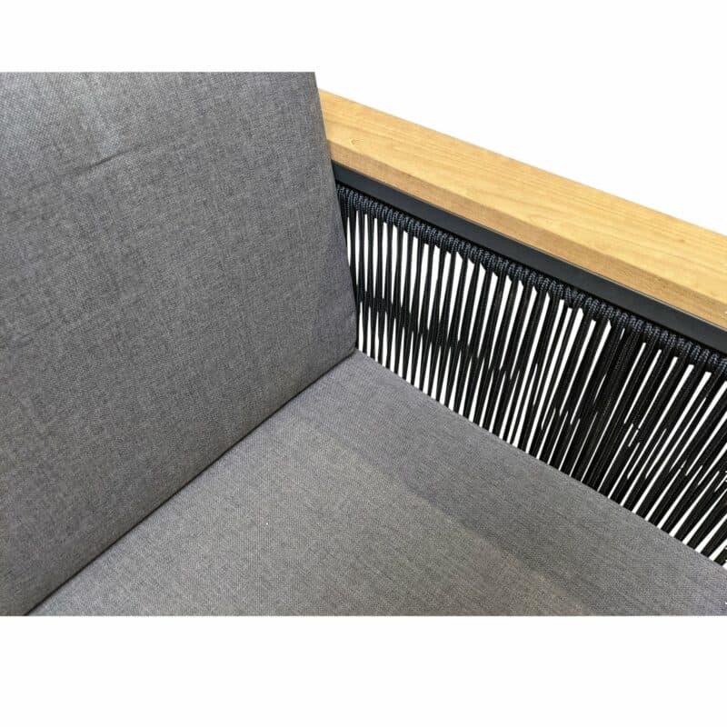 Jati&Kebon Loungesessel "Miray", Gestell Aluminium eisengrau, Rope schwarz, Teakarmlehnen, Polster grau
