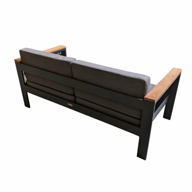 Jati&Kebon Loungesofa "Miray", Gestell Aluminium eisengrau, Rope schwarz, Teakarmlehnen, Polster grau