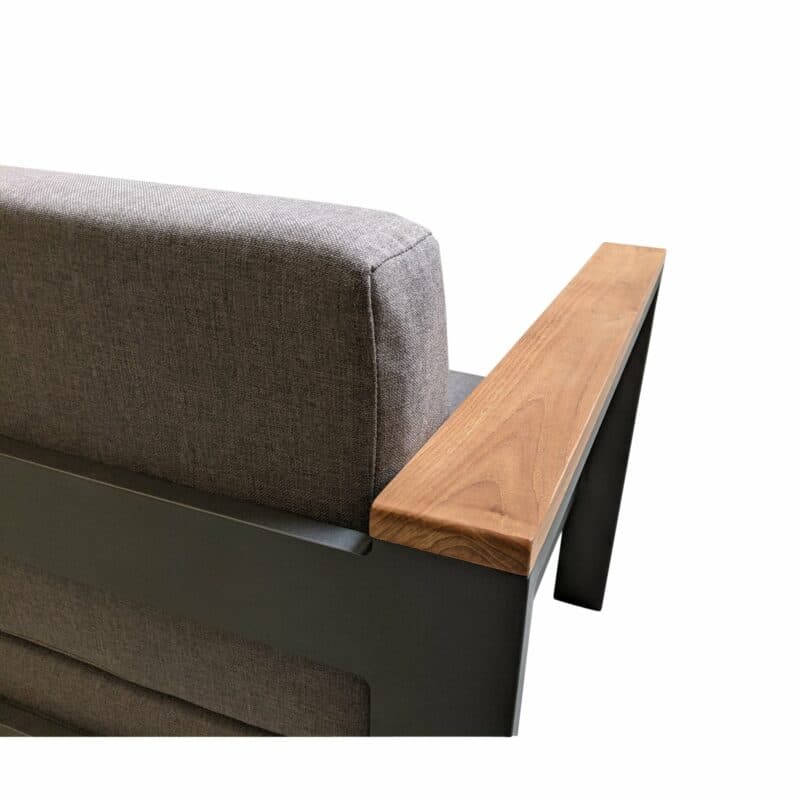 Jati&Kebon Loungesofa "Miray", Gestell Aluminium eisengrau, Rope schwarz, Teakarmlehnen, Polster grau