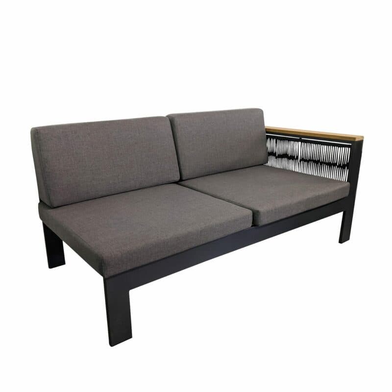 Jati&Kebon Seitenteil links "Miray", Gestell Aluminum eisengrau, Rope schwarz, Teakarmlehnen, Polster grau