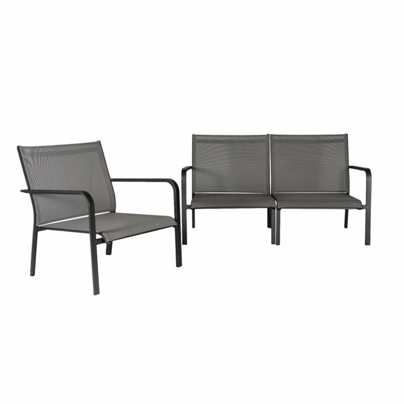 Jati&Kebon "Dransy" Loungesessel und -sofa, Aluminium eisengrau, Textilgewebe silbergrau