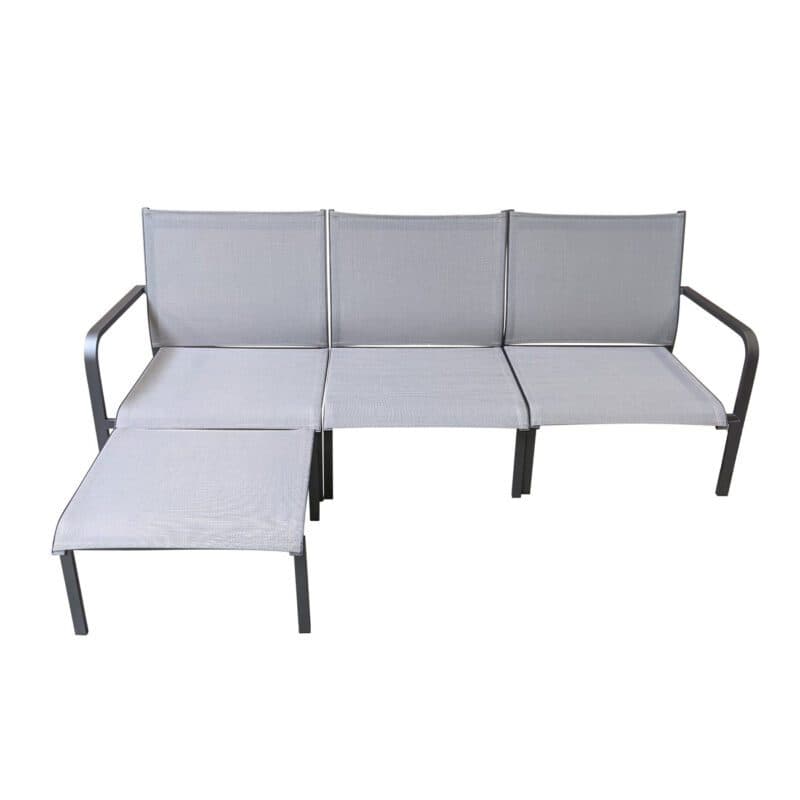 Jati&Kebon "Dransy" Loungeset 4-tlg., Aluminium eisengrau, Textilgewebe silbergrau