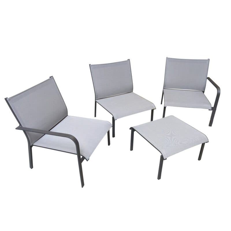 Jati&Kebon "Dransy" Loungeset 4-tlg., Aluminium eisengrau, Textilgewebe silbergrau