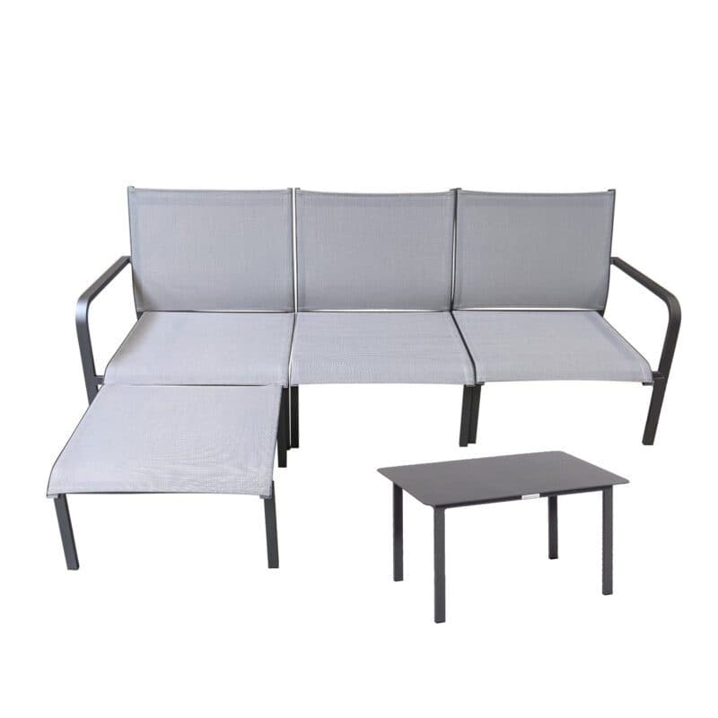 Jati&Kebon "Dransy" Loungeset 4-tlg. plus Loungetisch, Aluminium eisengrau, Textilgewebe silbergrau