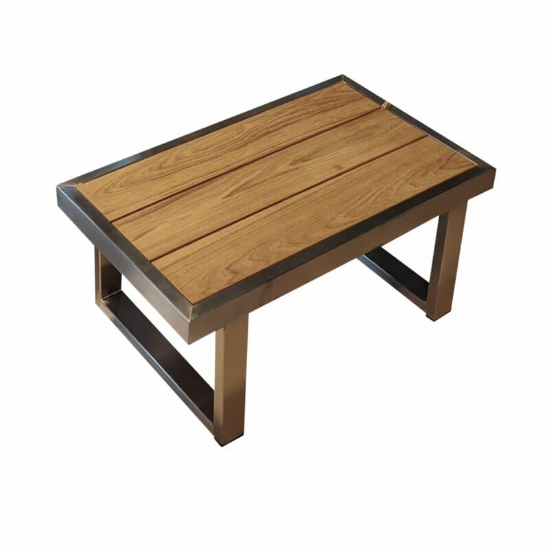 Jati&Kebon "Rao" Beistelltisch, Gestell Edelstahl, Tischplatte Teak, Größe 70x42 cm