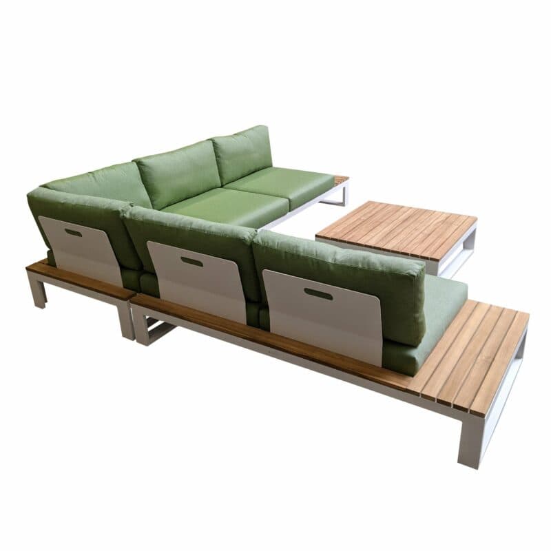 Jati&Kebon "Virginia" Ecklounge, Gestell Aluminium weiß mit Teak, Polster Sunbrella pistaziengrün