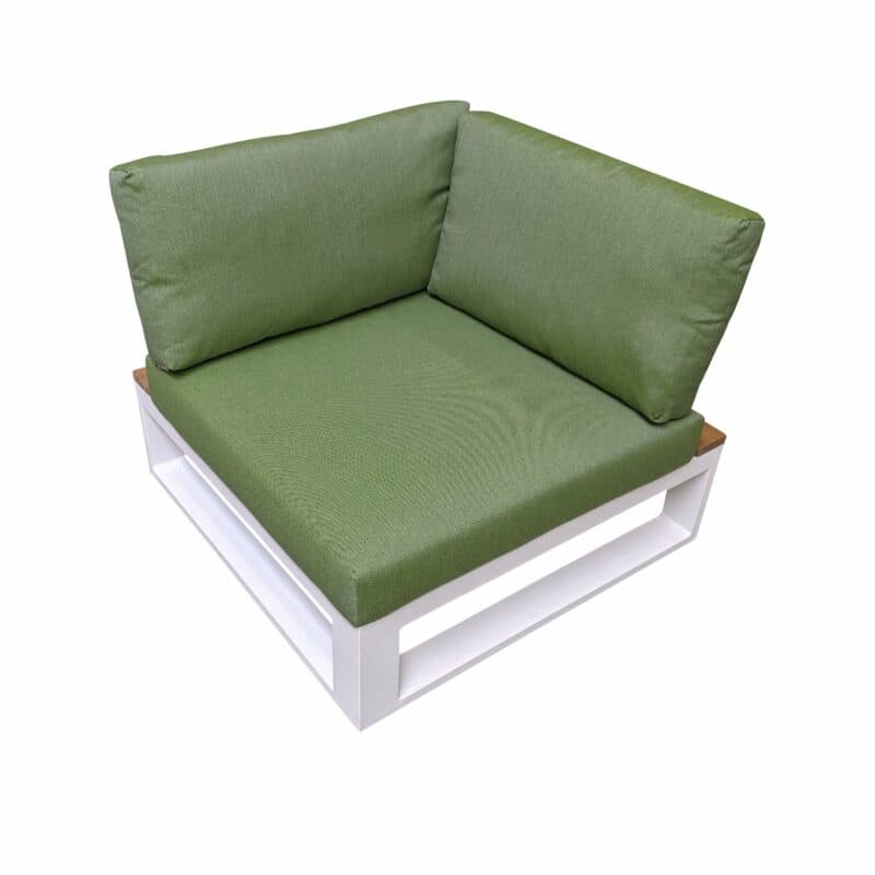 Jati&Kebon "Virginia" Eckteil, Gestell Aluminium weiß mit Teak, Polster Sunbrella pistaziengrün