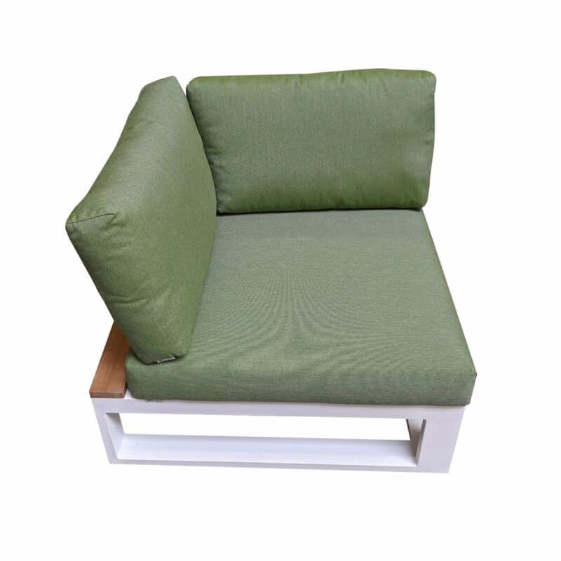 Jati&Kebon "Virginia" Eckteil, Gestell Aluminium weiß mit Teak, Polster Sunbrella pistaziengrün